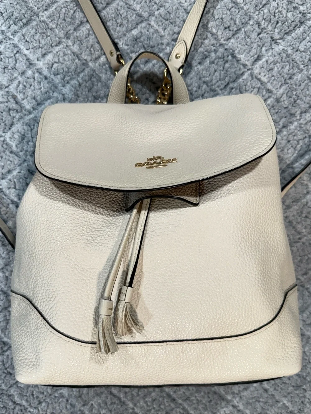 Coach Elle Pebbled Leather Backpack in Chalk
